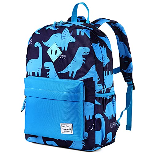 VASCHY Kinderrucksack Jungen, Niedlich Wasserdicht Vorschule Kinder Rucksack Kindergarten Kleinkind Schulranzen mit Brustgurt Dunkelblau Dinosaurier von VASCHY