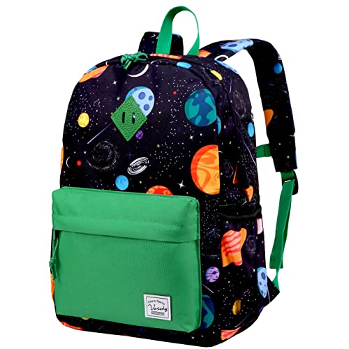 VASCHY Kinderrucksack Jungen, Niedlich Wasserdicht Vorschule Kinder Rucksack Kindergarten Kleinkind Schulranzen mit Brustgurt Grün Astronaut von VASCHY