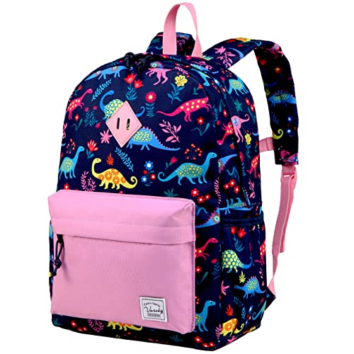 VASCHY Kinderrucksack Jungen, Niedlich Wasserdicht Vorschule Kinder Rucksack Kindergarten Kleinkind Schulranzen mit Brustgurt Lila Dinosaurier von VASCHY