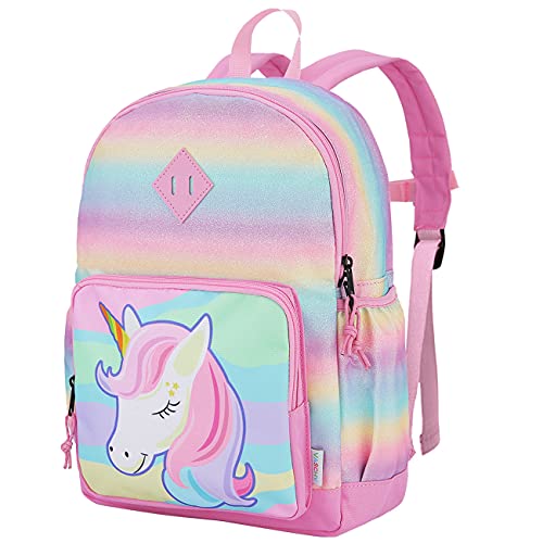 VASCHY Kinderrucksack Mädchen, Niedlich Regenbogen Wasserabweisend Vorschule Kinder Rucksack für Kindergarten Kleinkind Rucksack mit Brustgurt Einhorn von VASCHY