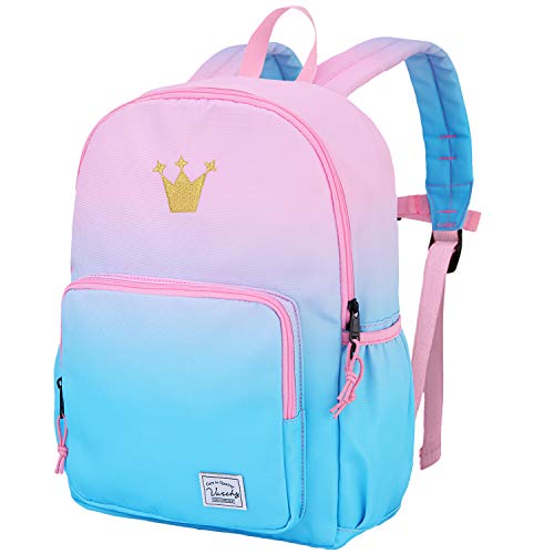 VASCHY Kinderrucksack Mädchen, Niedlich Regenbogen Wasserabweisend Vorschule Kinder Rucksack für Kindergarten Kleinkind Rucksack mit Brustgurt Krone von VASCHY