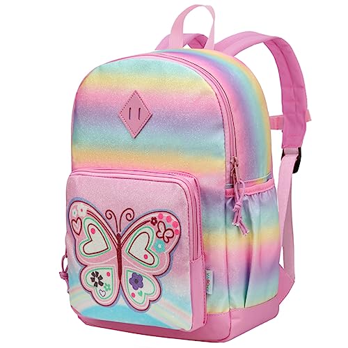 VASCHY Kinderrucksack Mädchen, Niedlich Regenbogen Wasserabweisend Vorschule Kinder Rucksack für Kindergarten Kleinkind Rucksack mit Brustgurt Rosa Schmetterling von VASCHY