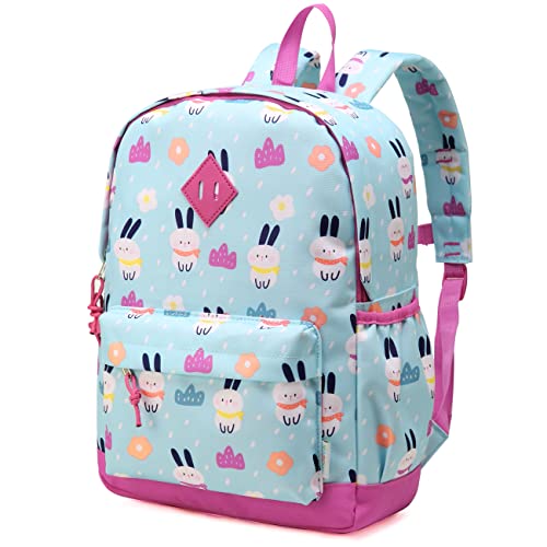 VASCHY Kinderrucksack Mädchen, Niedlich Wasserabweisend Vorschule Kinder Jungen Rucksack Leicht Kindergarten Kleinkind Rucksack mit Brustgurt Hellblau Kaninchen von VASCHY