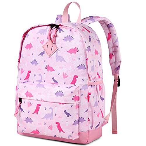 VASCHY Kinderrucksack für Jungen und Mädchen - Rucksack für die Schule - Tagesrucksack für Kinder mit Flaschentaschen, Rosa Dinosaurier, one size, Niedlich von VASCHY