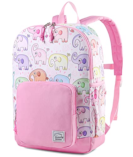 VASCHY Kinderrucksack Mädchen, Niedlich Wasserabweisend Vorschule Kinder Rucksack Kindergarten Kleinkind Schul Rucksack Jungen mit Brustgurt Rosa Elefant von VASCHY