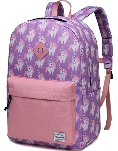 VASCHY Kinderrucksack Mädchen, Niedlich Wasserdicht Vorschule Kinder Rucksack Kindergarten Kleinkind Rucksack Schulranzen mit Brustgurt Groß Einhorn von VASCHY