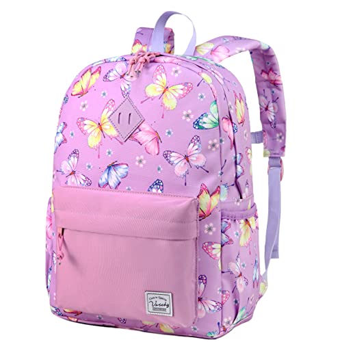 VASCHY Kinderrucksack Mädchen, Niedlich Wasserdicht Vorschule Kinder Rucksack Kindergarten Kleinkind Schulranzen mit Brustgurt Lila Schmetterling von VASCHY