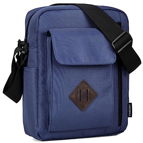 VASCHY Klein Umhängetasche Herren, Vintage Leinwand Dame Schultertasche Klassische Kuriertasche Crossbody für Arbeit Schule Reisen Blau von VASCHY