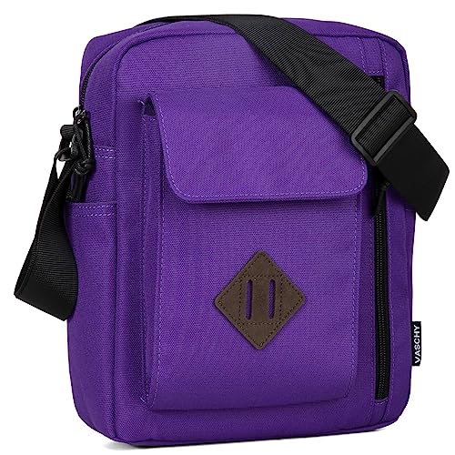 VASCHY Klein Umhängetasche Herren, Vintage Leinwand Dame Schultertasche Klassische Kuriertasche Crossbody für Arbeit Schule Reisen Lila von VASCHY