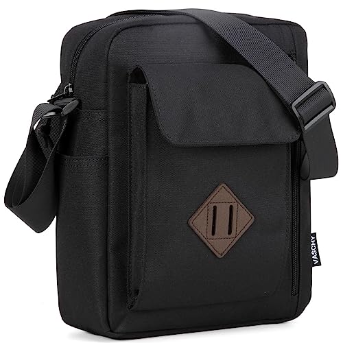 VASCHY Klein Umhängetasche Herren, Vintage Leinwand Dame Schultertasche Klassische Kuriertasche Crossbody für Arbeit Schule Reisen Schwarz von VASCHY