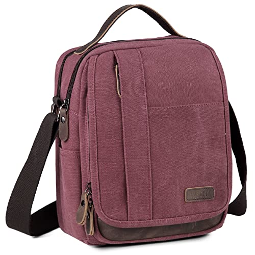 VASCHY Messenger Bag Small, Canvas wasserdicht Crossbody Umhängetasche Geldbörse für Damen/Damen Burgund von VASCHY