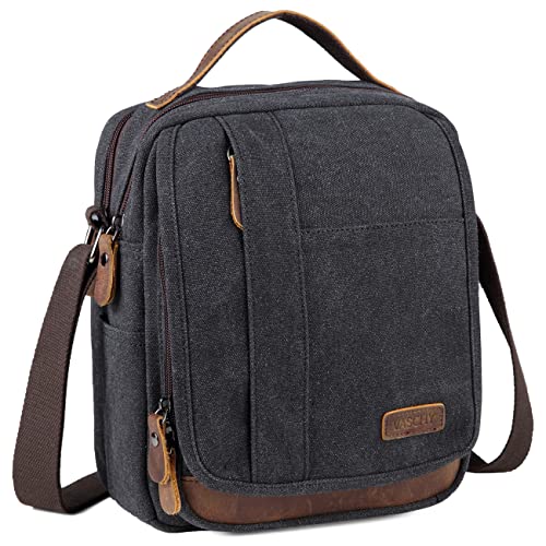 VASCHY Messenger Bag Small, Canvas wasserdicht Crossbody Umhängetasche Geldbörse für Herren und Damen Dunkelgrau von VASCHY