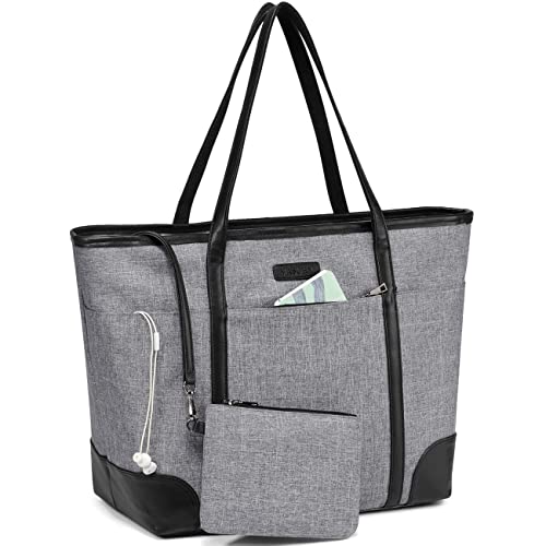 VASCHY Damen Laptop Handtasche Große Tragetasche 15.6 Zoll Laptop Handtasche Wasserdicht Umhängetasche für Reise Arbeit, grau, one size, Elegant von VASCHY