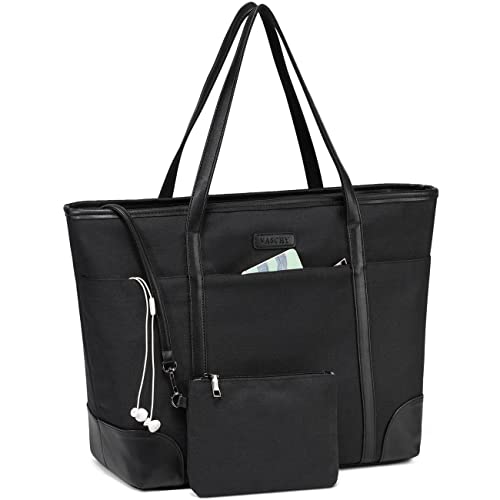 VASCHY Damen Laptop Handtasche Große Tragetasche 15.6 Zoll Laptop Handtasche Wasserdicht Umhängetasche für Reise Arbeit, Schwarz, one size, Elegant von VASCHY