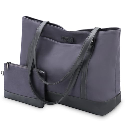 VASCHY Laptop Handtasche Damen, Groß Wasserdicht 15.6 Zoll Laptop Tasche Arbeitstasche Elegante Shopper Tote Bag für Business Büro Schule Einkauf Arbeit Reisen mit Gepäckband Grau von VASCHY