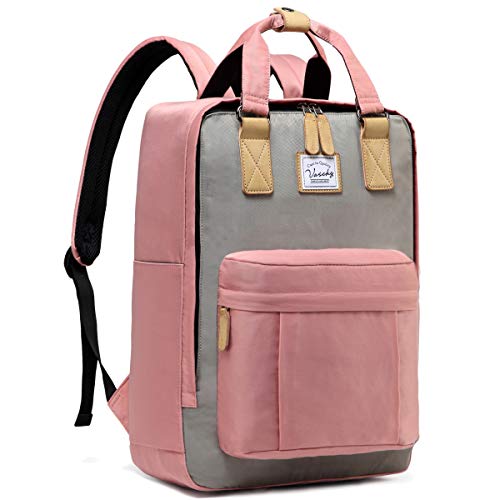 VASCHY Laptop-Rucksack, 15,6 Zoll, Schulrucksack für Teenager, Mädchen, wasserdichter Rucksack für Universität, Reisen, Arbeit, Geschenke, 73 - Rosa Grau, one size, Tagesrucksack von VASCHY