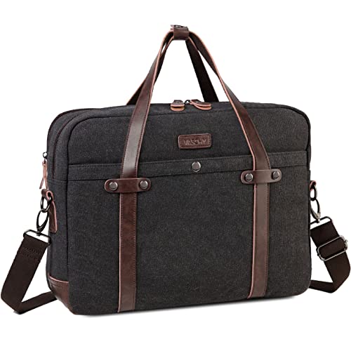 VASCHY Laptoptasche für Herren, Vintage Canvas wasserdicht 15,6 Zoll Messenger Bag Business Aktentasche Umhängetasche Grau von VASCHY