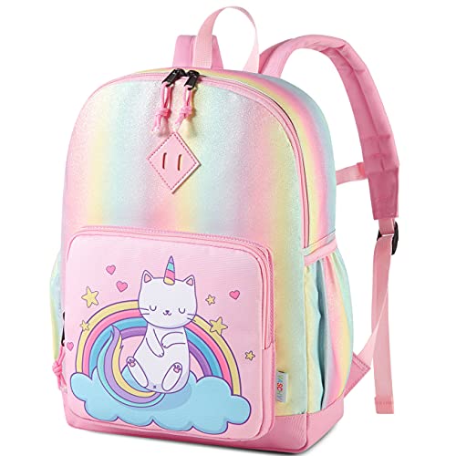 VASCHY Mädchen Schulrucksack 4-6 Jahre Schulrucksack mit Seitentaschen und Brustgurt, Kätzchen, one size, Einzigartig von VASCHY