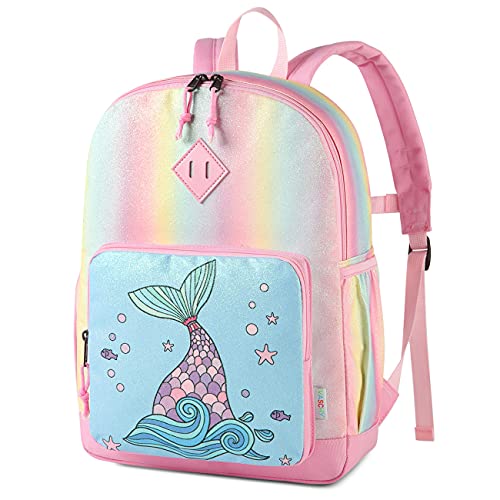 VASCHY Mädchen Schulrucksack 4-6 Jahre Schulrucksack mit Seitentaschen und Brustgurt, Meerjungfrau, one size, Einzigartig von VASCHY