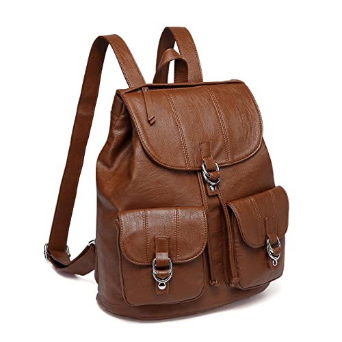 VASCHY Mini Rucksack Damen, Mode Kunstleder Schnalle Klappe Rucksack mit Kordelzug Elegant Casual Daypack für Frauen Hochschule Mädchen mit Zwei Fronttaschen Klein Braun von VASCHY