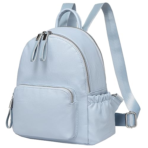 VASCHY Mini Rucksack Damen, Pu Leder Klein Rucksack Mädchen Mode Schultasche Elegant Casual Daypack for Reise Einkaufen Student Teenager Blau von VASCHY