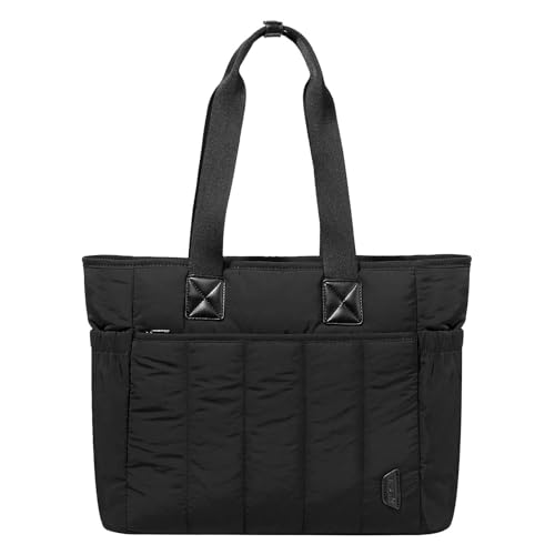 VASCHY Puffer Tote Bag für Dame, Lightweight Utility Work Gesteppte Puffy Laptop Tote Geldbörse mit Fächern Reißverschluss für Tägliche Reisen Schwarz von VASCHY