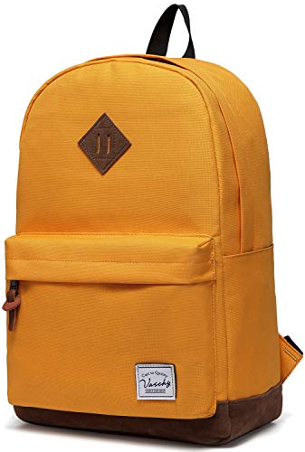 VASCHY Rucksack, Wasserabweisend 15.6 Zoll Daypack Schulrucksäcke Mädchen Jungen Teenager Herren Dame Rücksack Tagesrucksack für Reisen Arbeit Täglicher Gelb von VASCHY