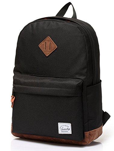 VASCHY Rucksack, Wasserabweisend 15.6 Zoll Daypack Schulrucksäcke Mädchen Jungen Teenager Herren Dame Rücksack Tagesrucksack für Reisen Arbeit Täglicher Schwarz von VASCHY