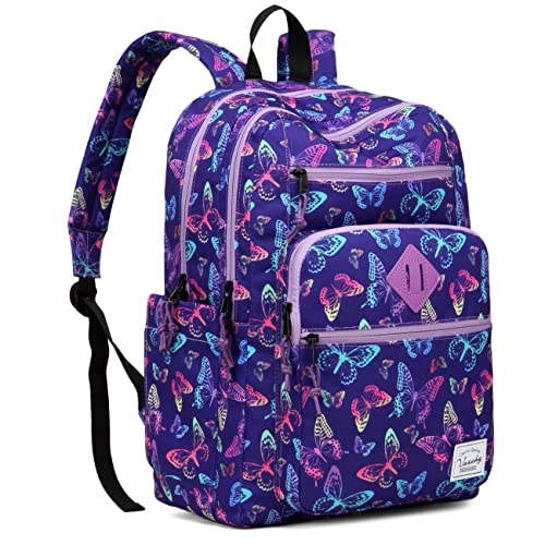 VASCHY Rucksack Dame, Wasserabweisend 15.6 Zoll Schulrucksack Schulranzen Hochschule Schultasche Casual Daypack Mädchen Jungen Teenager Reise Schmetterlinge von VASCHY