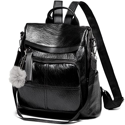 VASCHY Rucksack Damen, Diebstahlsicherer Rucksack Wasserabweisend Kunstleder Casual Daypack Elegant Handtasche Schulrucksäcke für Frauen Hochschule Teenager Mädchen mit Mode Quaste (Braun) von VASCHY