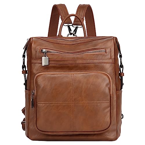 VASCHY Rucksack Damen, Elegant Kunstleder Mode Kleiner Mini Rucksack Casual Daypack Handtasche Schultertasche für Frauen Arbeit Reisen Hochschule Braun von VASCHY