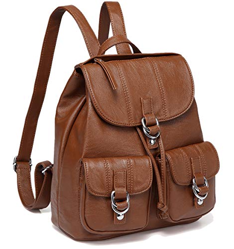 VASCHY Rucksack Damen, Mode Kunstleder Schnalle Klappe Rucksack mit Kordelzug Elegant Casual Daypack für Frauen Hochschule Mädchen mit Zwei Fronttaschen Groß Braun von VASCHY