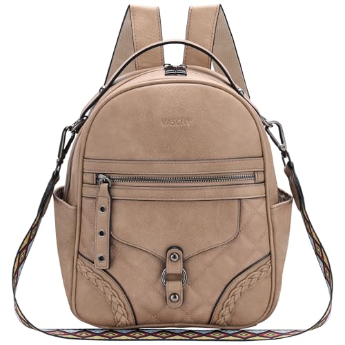 VASCHY Rucksack Damen, Mode Vintage Klein Rucksack Mädchen Mini Schultasche Elegant Casual Daypack for Reise Einkaufen Student Teenager Aprikose von VASCHY