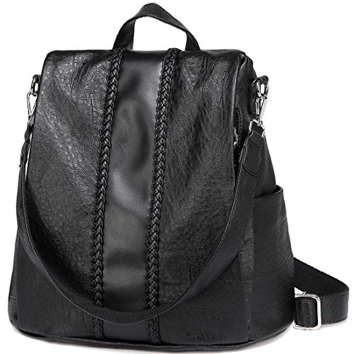 VASCHY Modischer Damen-Rucksack mit Diebstahlschutz, aus Kunstleder, mit 3 Tragevarianten, Vintage-Design, Schwarz, one size, Elegant von VASCHY