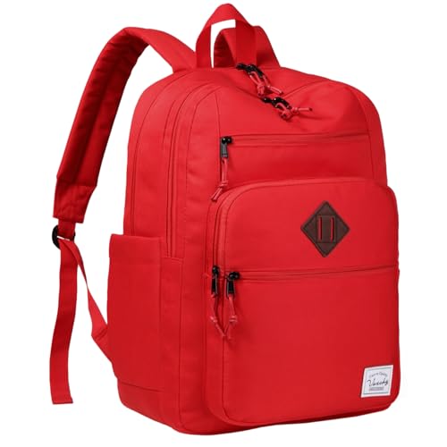 VASCHY Rucksack Herren, Wasserabweisend 15.6 Zoll Schulrucksack Schulranzen Hochschule Schultasche Casual Daypack Mädchen Jungen Teenager Reise Rot von VASCHY