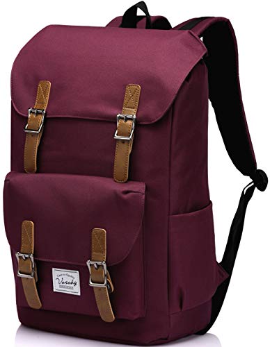 VASCHY Rucksack Herren Damen, Wasserabweisend Vintage 15.6 Zoll Daypack Schulrucksäcke Mädchen Jungen Teenage für Reisen Arbeit Täglicher Gebrauch Burgund von VASCHY