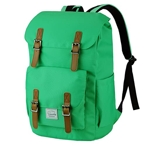 VASCHY Rucksack Herren Damen, Wasserabweisend Vintage 15.6 Zoll Daypack Schulrucksäcke Mädchen Jungen Teenage für Reisen Arbeit Täglicher Gebrauch Hellgrün von VASCHY