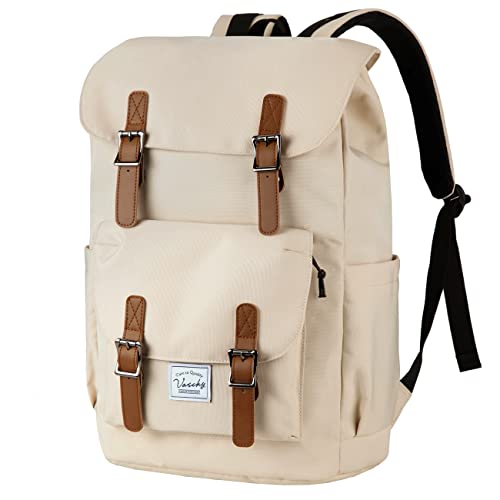 VASCHY Rucksack Herren Damen, Wasserabweisend Vintage 15.6 Zoll Daypack Schulrucksäcke Mädchen Jungen Teenage für Reisen Arbeit Täglicher Gebrauch Khaki von VASCHY