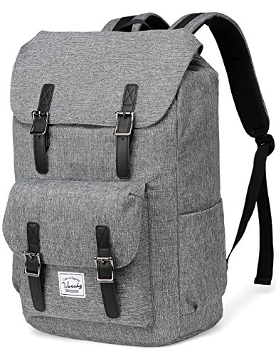 VASCHY Rucksack Herren Damen, Wasserabweisend Vintage 15.6 Zoll Daypack Schulrucksäcke Mädchen Jungen Teenage für Reisen Arbeit Täglicher Gebrauch Kohlengrau von VASCHY