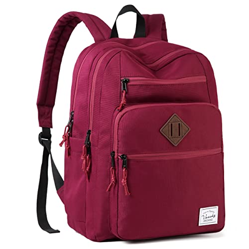 VASCHY Rucksack Mädchen, Wasserabweisend 15.6 Zoll Schulrucksack Schulranzen Hochschule Schultasche Casual Daypack Teenager Reise Rotwein von VASCHY