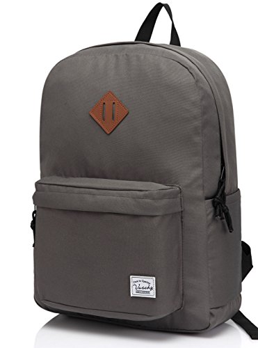 VASCHY Schulrucksack, leicht, wasserabweisend, Rucksack, Herren, Schulranzen, Damen, Kinder, Jungen, Freizeit, für Mädchen, Schule, Jugendliche, College, Business, Reise, grau, one size, Praktisch von VASCHY