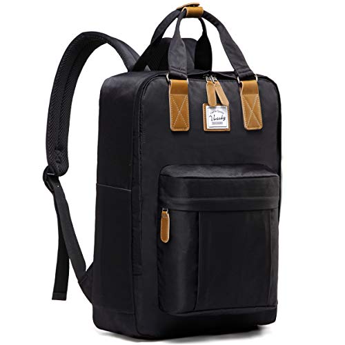 VASCHY Schulrucksack, Wasserabweisend Rucksack Herren Passend für 15.6 Zoll Schulranzen Vintage Rucksack für Teenager Junge Mädchen Hochschule Schultasche Casual Daypack Reiserucksack Schwarz von VASCHY