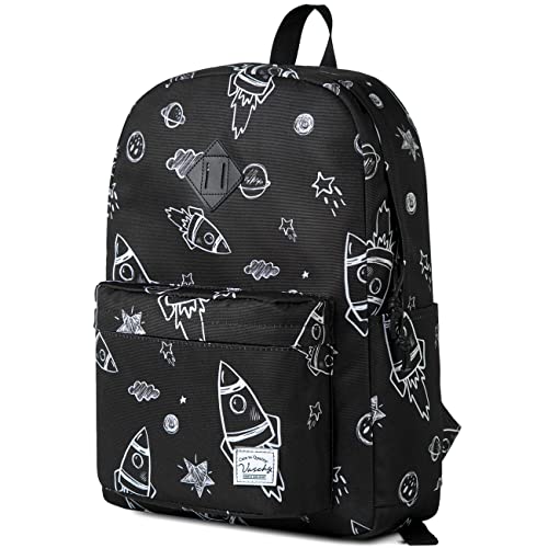 VASCHY Schulrucksack, Wasserabweisender Leicht Rucksack Herren Schultasche für Hochschule Teenager Mädchen Jungen Casual Daypack für Reise Sport Wandern Schwarzer Raum von VASCHY