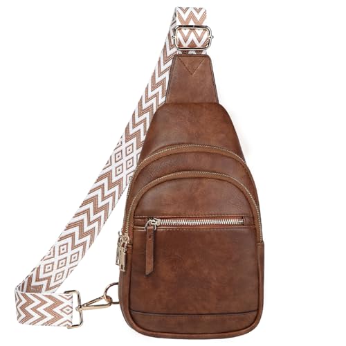 VASCHY Slingtasche für Herren Damen, Wasserbeständig Schultertasche Schultertasche Cross Body Tasche Brusttasche für Wandern Reisen Outdoor Braun von VASCHY