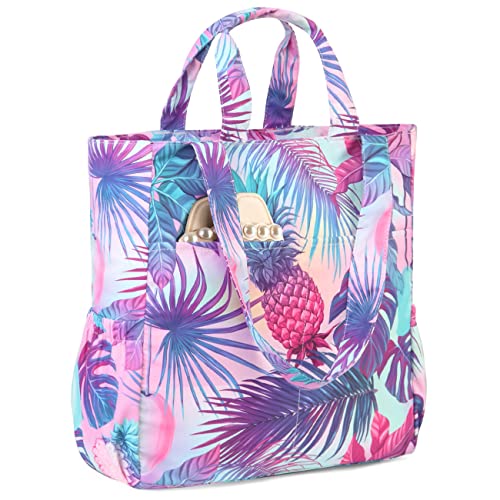 Strandtasche Damen, VASCHY Leichte Wasserabweisende Handtasche Große Faltbare Pooltasche Reisetaschen mit Reißverschluss für Schwimmbad Käufer Ferien Lila Ananas von VASCHY