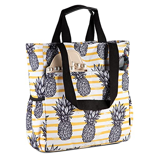 VASCHY Strandtasche Damen, Leichte Wasserabweisende Handtasche Große Faltbare Pooltasche Reisetaschen mit Reißverschluss für Schwimmbad Käufer Ferien Sommer Ananas von VASCHY