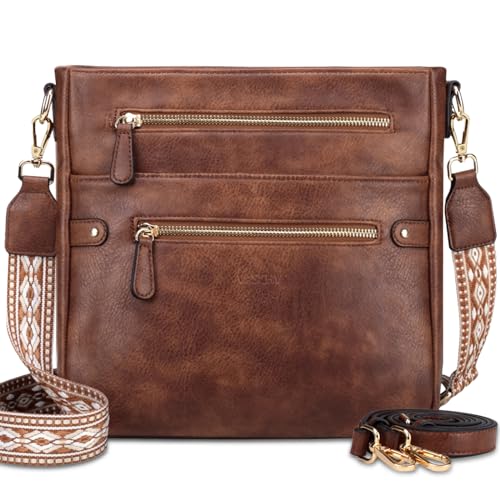 VASCHY Umhängetasche Dame, Vegan Leder Handtasche Hobo Tasche Gesteppte Halbmond Crossbody für Frauen Braun von VASCHY