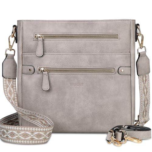 VASCHY Umhängetasche Dame, Vegan Leder Handtasche Hobo Tasche Gesteppte Halbmond Crossbody für Frauen Grau von VASCHY