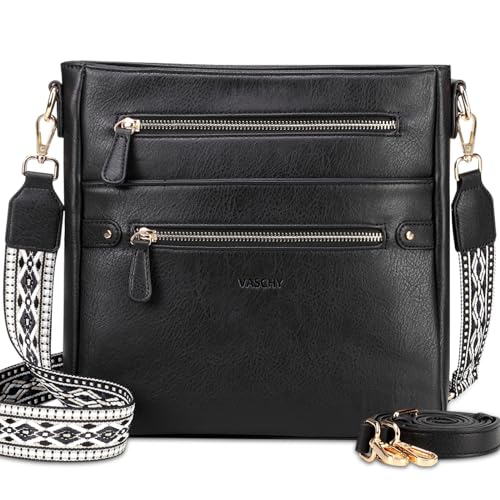 VASCHY Umhängetasche Dame, Vegan Leder Handtasche Hobo Tasche Gesteppte Halbmond Crossbody für Frauen Schwarz von VASCHY