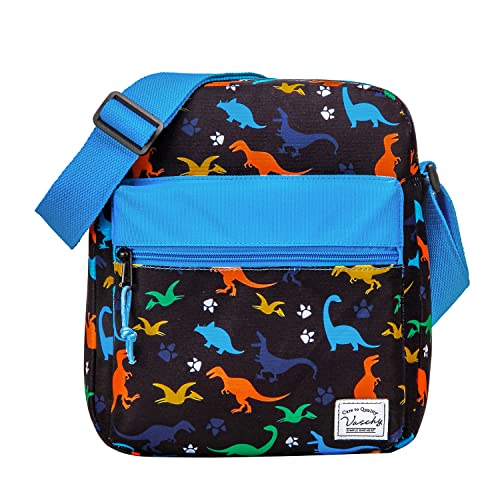 VASCHY Umhängetasche Jungen, Leicht Klein Schultertasche Crossbody Bag Schulranzen Teenager Tasche Geschenk für Jugendliche Kleine Kinder Schwarzer Dinosaurier von VASCHY